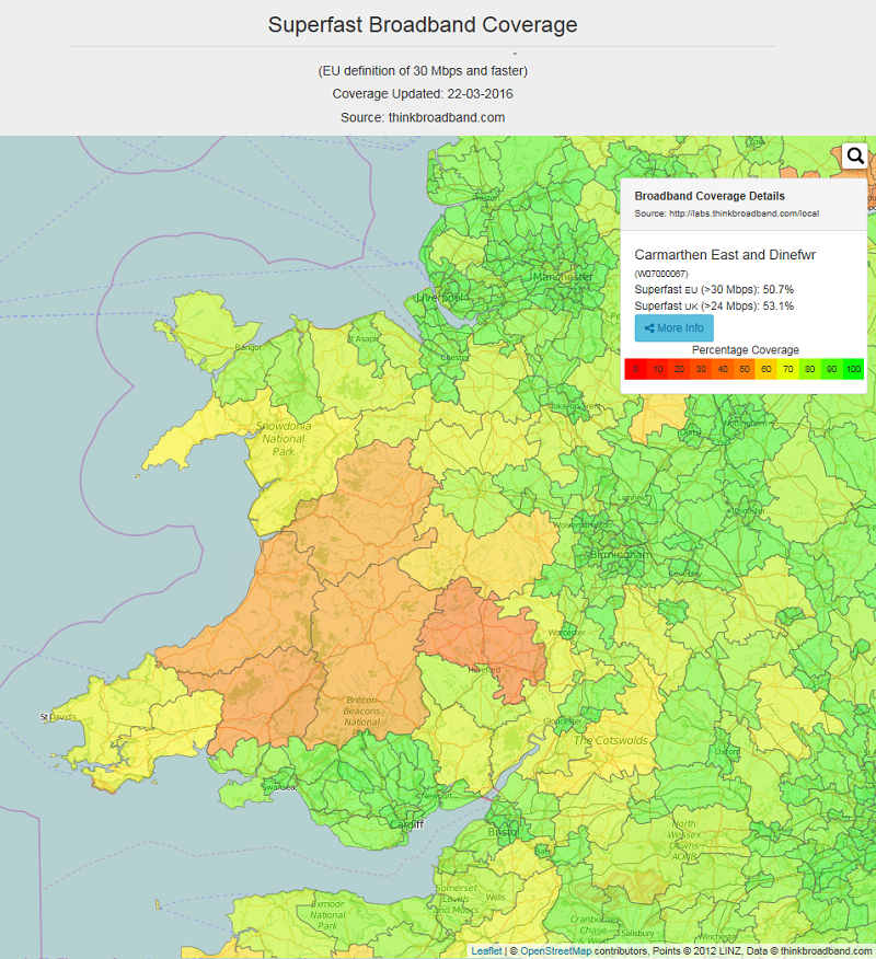 Fibre Broadband Coverage Map Broadband Coverage And Speed Test Statistics For Wales